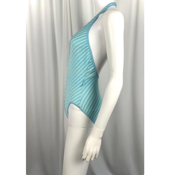 Vintage 1970’s 1980’s Bobbie Brooks Baby Blue Striped One Piece Bathing Suit • S - Picture 6 of 9
